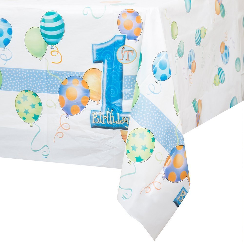 Blue 1st Birthday Plastic Tablecloth, 84" x 54"