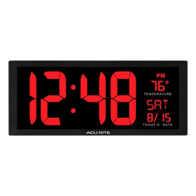 AcuRite 14.5" Large Digital LED Oversized Wall Clock with Date and Temperature, Perfect for Home or Office (75127M)