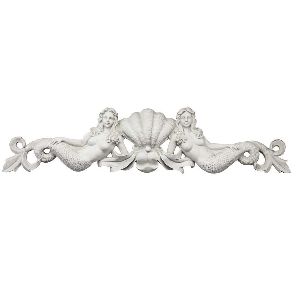 Design Toscano NG306790 Mermaid Pediment Overdoor Wall Decor Sculpture, 39 Inch, Polyresin, Ancient Ivory