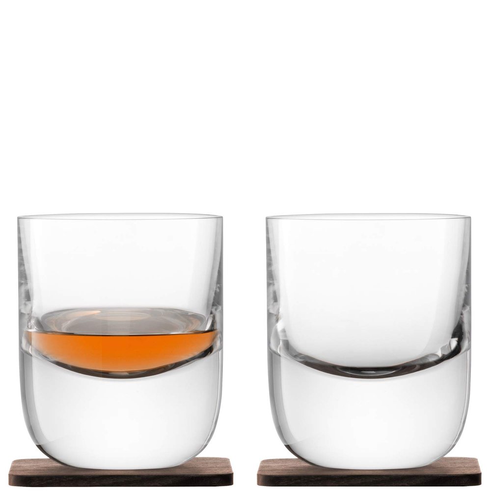 LSA International Whisky Renfrew Double Old Fashioned Tumbler 9.1 fl oz Clear & Walnut Coaster x 2