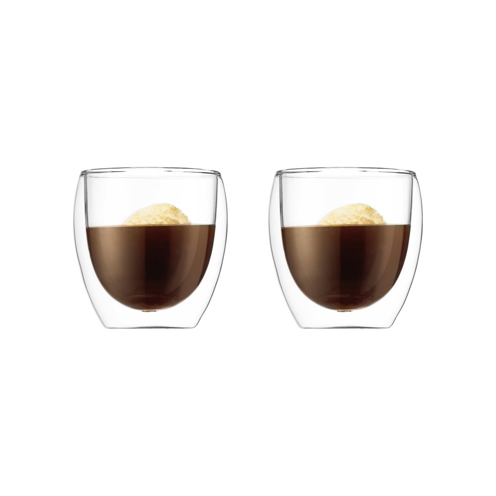 Bodum 8oz Pavina Double Wall Glasses, High Heat Borosilicate Glass, Set of 2, Clear