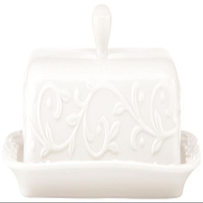 Lenox Opal Innocence Carved Butter Dish, White -