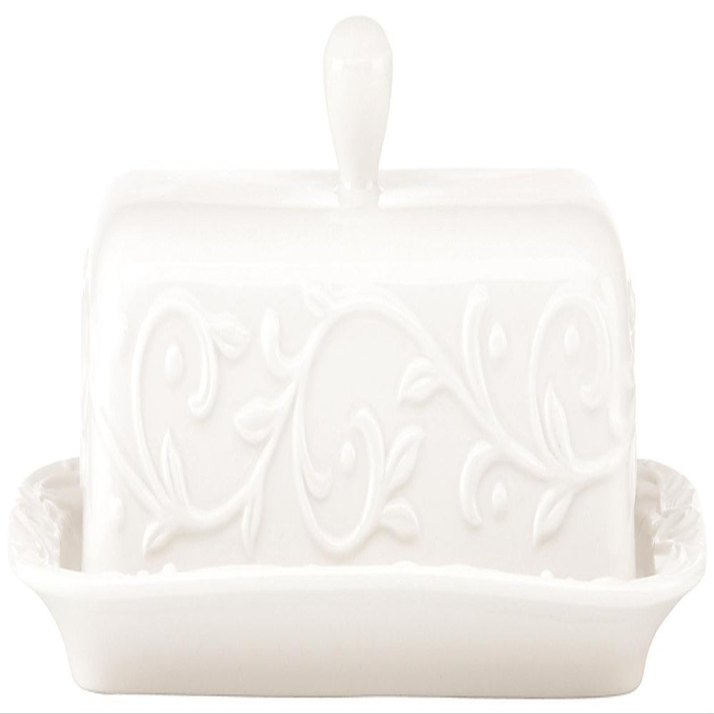 Lenox Opal Innocence Carved Butter Dish, White -