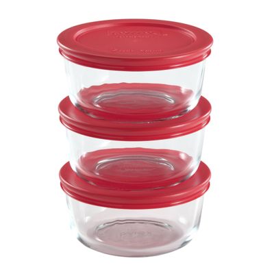 Pyrex Simply Store 16-Pc Glass Food Storage Container Set with Lid, 2-Cup & 1-Cup Round Meal Prep Containers with Lid, BPA-Free Lid, Dishwasher, Microwave and Freezer Safe,