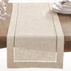 Saro Lifestyle Poly and Linen Blend Hemstitched Table Runner with Hemstitch Border, 16"x72", Natural view 2