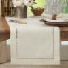 Saro Lifestyle Poly and Linen Blend Hemstitched Table Runner with Hemstitch Border, 16"x72", Natural view 3