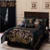 JD Home 7pcs Black Gold Jacquard Floral Comforter Bedding Set King Size view 2