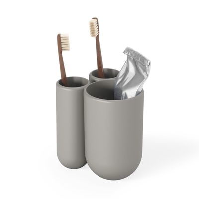 Umbra Touch Toothbrush Holder and Toothpaste Organizer - Modern Bathroom Storage with Three Comparments, Grey