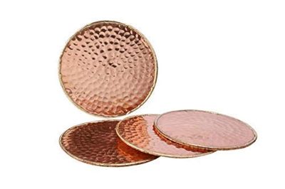 GoCraft Hammered Copper Coasters | Handmade Coasters with Padded Cork Protection for Drinks, Beverages & Wine/Bar Glasses (Set of 4)