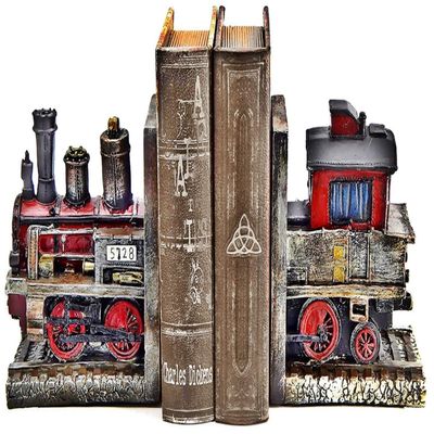 Bellaa 20928 Decorative Bookends Train Steam Locomotive Engine Industrial Car Salon Gear Book Ends Shelves Support Heavy Duty Rustic Vintage Style Noble Express