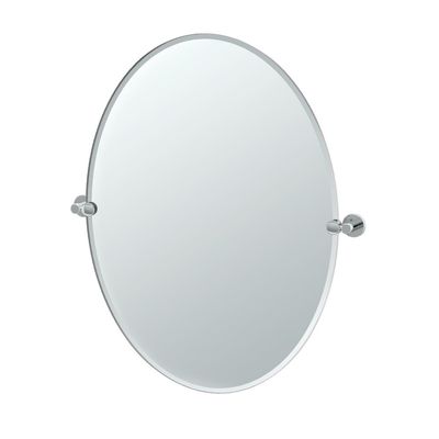 Gatco 4689LG Channel 32" Frameless Oval Mirror, Chrome/Wall Mount Frameless Beveled Tilting Oval Bathroom Vanity Mirror with Chrome Brackets