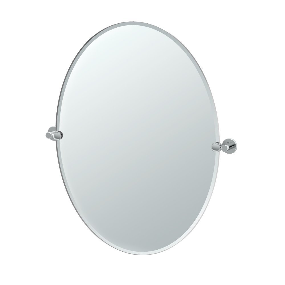 Gatco 4689LG Channel 32" Frameless Oval Mirror, Chrome/Wall Mount Frameless Beveled Tilting Oval Bathroom Vanity Mirror with Chrome Brackets