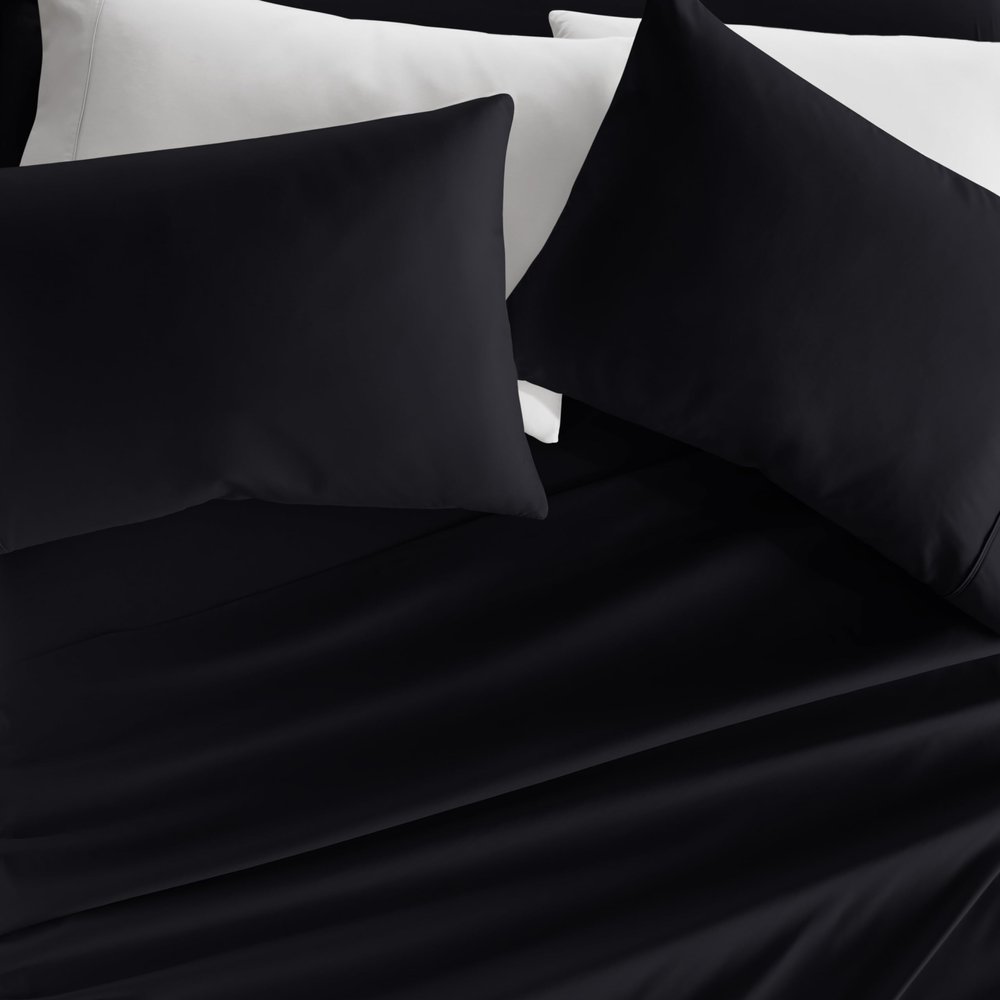 Linen Market Brushed Microfiber Queen Sheet Set 4 Piece Oeko-TEX Certified Ultra Soft & Wrinkle-Free - 16" Deep Pocket Sheets - Easy Care Queen Size - Black