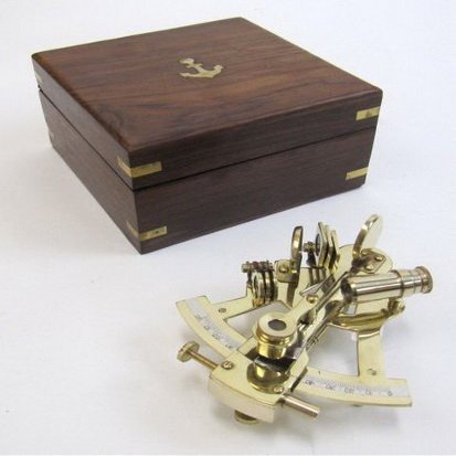 Solid Brass Small Sextant -Wooden Box - Nautical Navigation Collection