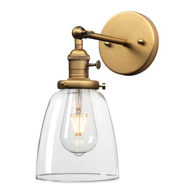 PERMO Industrial Vintage Sconce with Oval Cone Clear Glass Shade 1 Light Single Sconce Wall Light for Living Room Bedroom (Antique Gold)