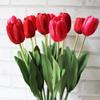 10pcs Classic Artificial Flowers, Silk Flower Tulips, Red Tulips for Wedding Bridesmaid Bridal Bouquet Home Decoration (Red) view 1