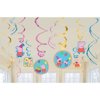 American Greetings Peppa Pig Hanging Swirl Decorations, 12-Count