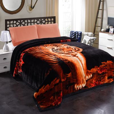 JML Korean Blanket King Size, Soft Raschel Fleece Blanket Heavy, 87" x 94",10.5 Pounds, Fluffy Fuzzy Cozy Plush Thick Warm Winter Bedding Home Decor - 2 Ply A&B Animal Printed Tigers
