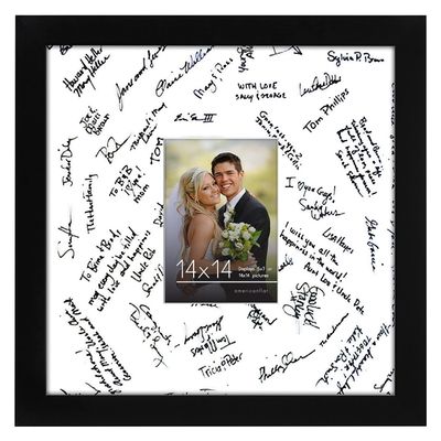 Americanflat 14x14 Wedding Signature Frame with Shatter-Resistant Glass - Use as 5x7 Frame with Mat or Display 14x14 Photos Without Mat - Signature Collection - Autograph Frames for Wall - Black