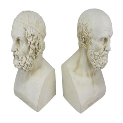 Aristotle and Homer Bust Antique White Plaster Bookends: Timeless Grecian Philosophy Sculptures, 8 Inches High, Decorative Pillars of Wisdom for Your Bookshelves