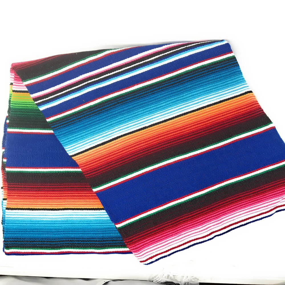 Mexitems Large Authentic Mexican Blankets Serape Blanket 84" X 60" (Pick Your Color) Pattern Might Vary Slightly (Royal Blue) Zarape
