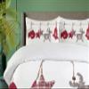 Ambesonne Christmas Duvet Cover Set, Traditional Xmas Celebration Items Hanging from Clothespins Retro, Decorative 3 Piece Bedding Set with 2 Pillow Shams, King Size, Red Cream Tan view 3