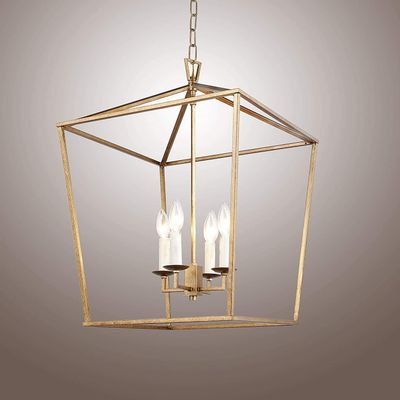H25 X W17 Gold Cage Large Lantern Iron Art Design Candle-Style Chandelier Pendant, Ceiling Light Fixture