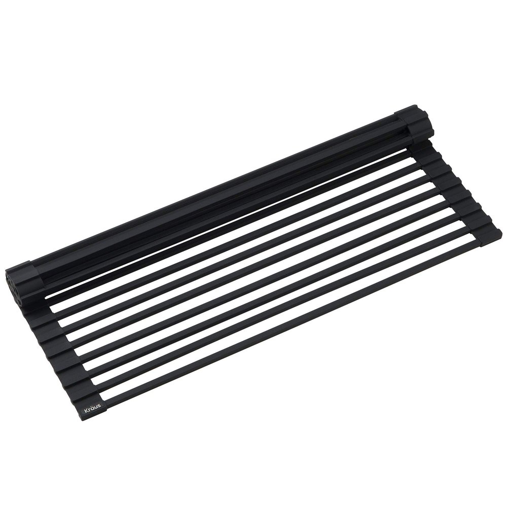 Kraus Multipurpose Over-Sink Roll-Up Dish Drying Rack, Colander and Trivet in Black, KRM-10BLACK