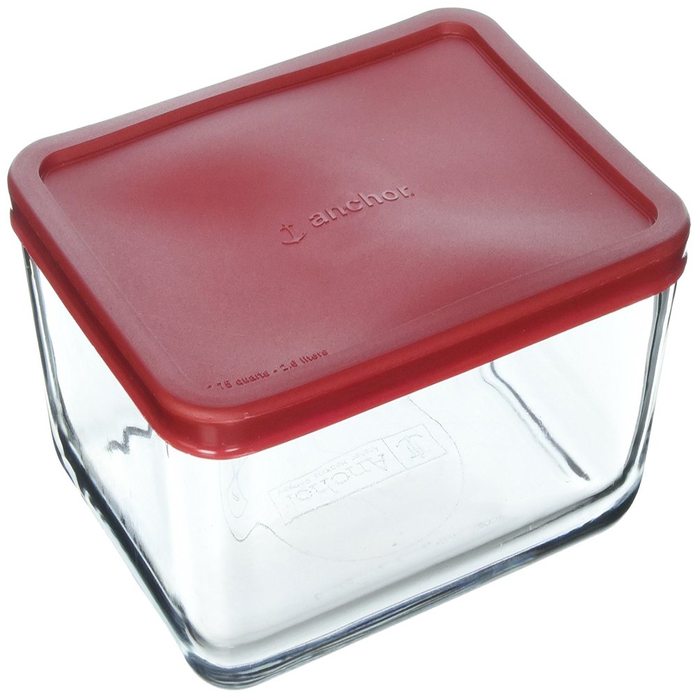 Anchor Hocking Classic Glass Food Storage Container with Lid, Red, 11 Cup, Clear, Regular - 77931