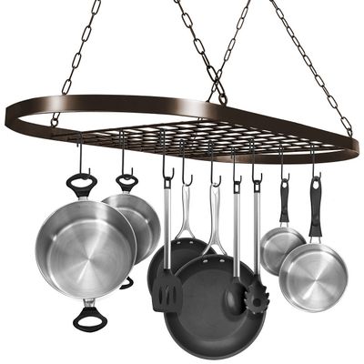 Sorbus Pot and Pan Rack for Ceiling 31" with 10 S Hooks Decorative Oval Mounted Storage Rack Multi-Purpose Organizer Great for Home, Restaurant, Kitchen Cookware, Utensils, Books, (Bronze)