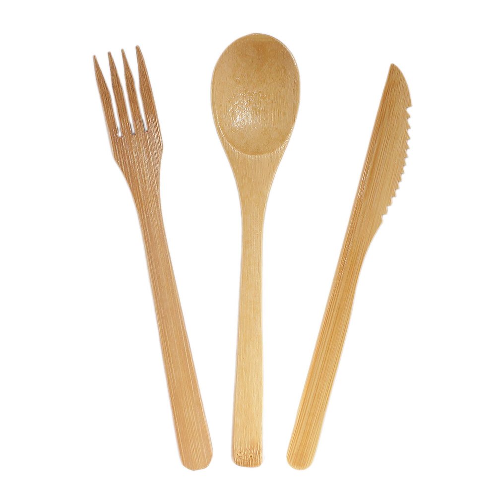BambooMN Organic Reusable Bamboo Cutlery Utensils Set - Bamboo Fork, Spoon, and Knife Flatware - 6 Sets