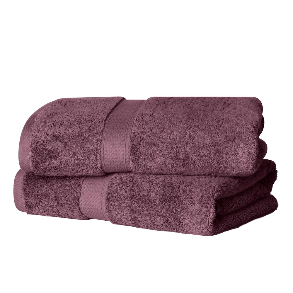 Superior Egyptian Cotton Pile Bath Towel Set of 2, Ultra Soft Luxury Towels, Thick Plush Essentials, Absorbent Heavyweight, Guest Bath, Hotel, Spa, Home Bathroom, Shower Basics, Plum