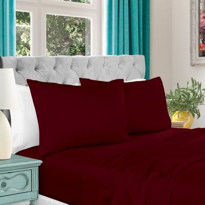 Superior Egyptian Cotton 4 Piece Sheet Set, Luxury 1000 Thread Count, Eco-Friendly, Sustainable Sheets, Ultra-Soft Basics, Solid, Deep Pocket Fitted Sheet, Flat Sheet, Pillowcases, Full, Burgundy