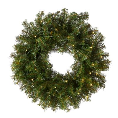 National Tree Company 24 in Pre-Lit Norwood Fir Artificial Christmas Wreath, Christmas Decoration with 50 Clear LED Lights, 250 Tips, Timer, Green
