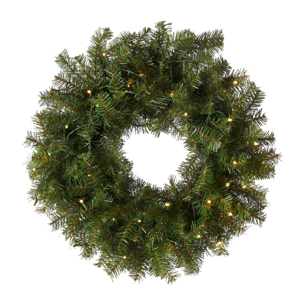 National Tree Company 24 in Pre-Lit Norwood Fir Artificial Christmas Wreath, Christmas Decoration with 50 Clear LED Lights, 250 Tips, Timer, Green