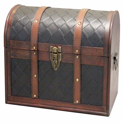 Vintiquewise Wooden Leather Treasure Chest Vintage Trunk, Small Storage Chest, Mini Memory Suitcase Storage Box, Keepsake Box, Pirate Decor Chest