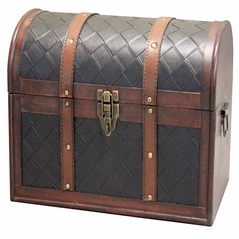 Vintiquewise Wooden Leather Treasure Chest Vintage Trunk, Small Storage Chest, Mini Memory Suitcase Storage Box, Keepsake Box, Pirate Decor Chest