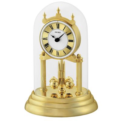 Seiko QHN006GLH Anniversary Mantel Clock with Glass Dome, Rotating Pendulum, 9.25 x 7 Inches