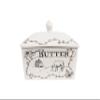 Creative Co-Op Country Stoneware Butter Dish with Lid, "Spread the Love" Message, and Farm Line Drawing, White and Black, Food, Microwave, and Dishwasher Safe view 1