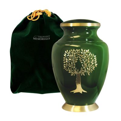 Trupoint Memorials Cremation Urns for Human Ashes, Tree of Life Decorative Burial Urn for Adult Men and Women, Large Green