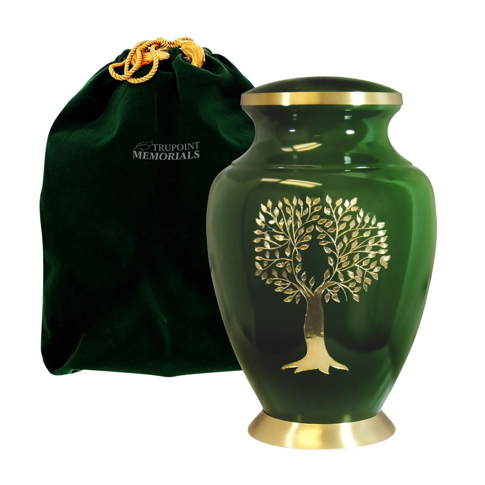 Trupoint Memorials Cremation Urns for Human Ashes, Tree of Life Decorative Burial Urn for Adult Men and Women, Large Green