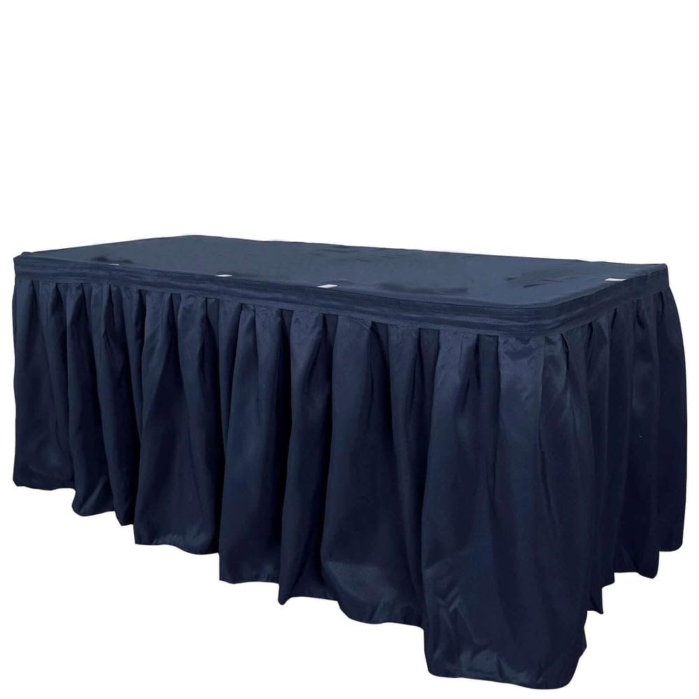 TABLECLOTHSFACTORY Navy Blue Polyester Table Skirt 17"