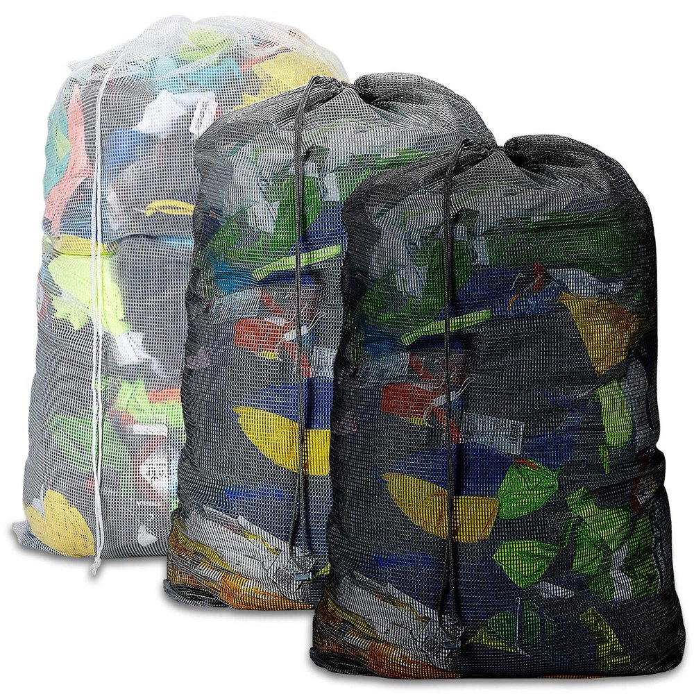 Dalykate Mesh Laundry Bags, 24" x 36", Heavy Duty with Reinforced Handles, Foldable & Portable, Drawstring Closure, 3-Pack Mixed Colors