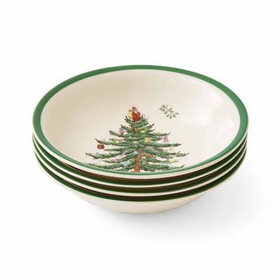 Portmeirion Spode Christmas Tree 5.5-Inch Cereal Bowl Set, Set of 4 - Bowls for Breakfast, Oatmeal, Cereal, Soup - Festive Bowls with Classic Christmas Tree Design - Dishwasher & Microwave Safe