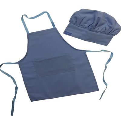 CHEFSKIN Medium Children Kids Sapphire Blue Aqua Chef Set Apron & Adjustable Hat Quality Lite