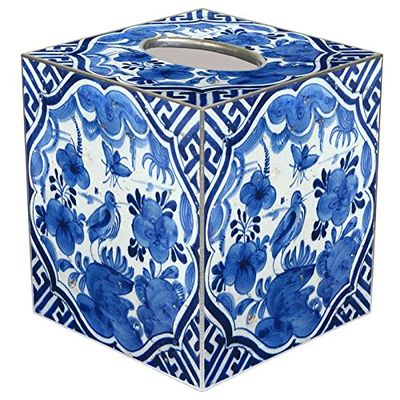 Marye-Kelley Blue Delft Bird on Blue & White Tissue Box Cover (Wood)