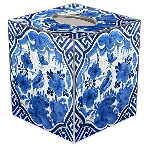 Marye-Kelley Blue Delft Bird on Blue & White Tissue Box Cover (Wood)