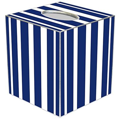 Marye-Kelley Navy Stripe Tissue Box Cover Tissue Box Cover Square Paper-Mache Tissue Box Cover Holder Bathroom Vanity Countertops, Bedroom Dressers, Night Stands,