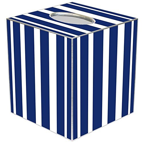 Marye-Kelley Navy Stripe Tissue Box Cover Tissue Box Cover Square Paper-Mache Tissue Box Cover Holder Bathroom Vanity Countertops, Bedroom Dressers, Night Stands,