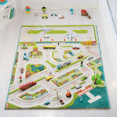 IVI Mini City 59" L x 39" W Educational Toddler Car Play Mat Rug for Bedroom, Kids Den, or Playroom